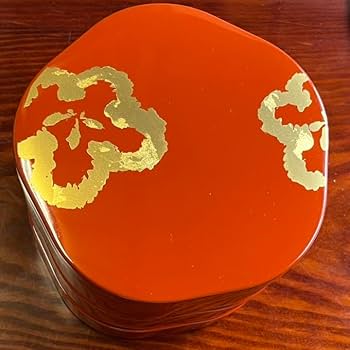 Amazon.co.jp: 京都 漆器のアソベ 木質漆塗 梅型三段重 金梅 洗朱 お重